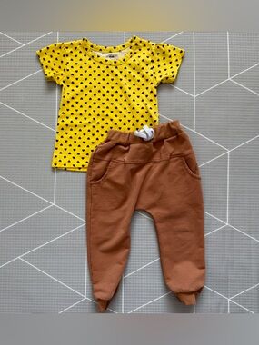 Pink Velvet|Baby girl/toddler set,Yellow Heart Print Tee & Brown Jogger Set•••3T